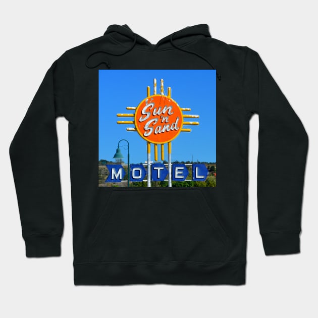 Sun N Sand Motel sign circa 1950s route 66 Hoodie by dltphoto